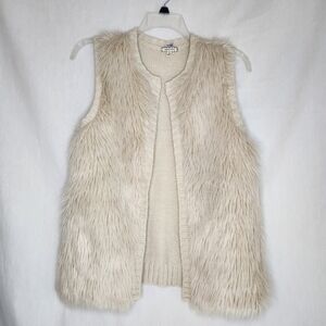 Eyeshadow Brand Womens Cream Faux Fur With Knit Back Sweater Vest Size M
